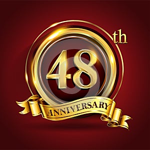 Celebrating 48th golden anniversary, Design Logo of Anniversary celebration with gold ring and golden ribbon