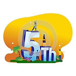 Celebrating of 5 th years birthday vector 3d illustration. Fifth anniversary celebration