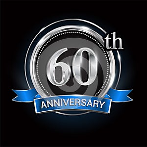 Celebrating 60th anniversary logo. with silver ring and blue ribbon