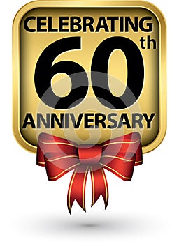 Celebrating 60th years anniversary gold label, vector illustration