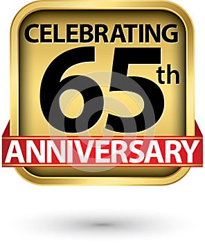 Celebrating 65th years anniversary gold label, vector illustration