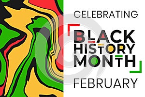 Celebrating Black History Month February banner with colorful liquid paint effect background. Vector illustration of