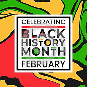 Celebrating Black History Month February banner with colorful liquid paint effect background. Vector illustration of