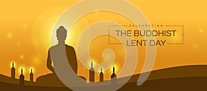 Celebrating The Buddhist lent day brown buddha meditated and candles light to pray on yellow background vector design