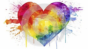 Celebrating Gay Pride with Clean Lines and Watercolor Rainbow Flag on White Background .