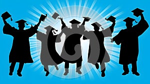 Celebrating Graduates Throwing Caps in Air