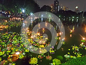 Celebrating Loy Krathong , Floating Festival night in Thailand