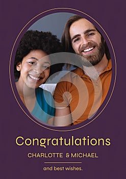 Celebrating milestones, a joyful couple framed within an oval, radiating happiness and achievement