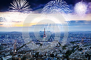 celebrating the New Year in Paris Eiffel tower with fireworks