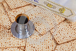 Celebrating passover jewish pesach attributes with kosher wine a matzah flatbread unleavened bread