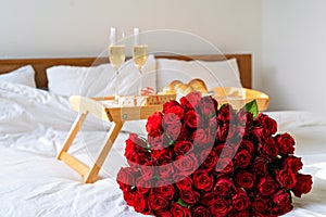 Celebrating Saint Valentine`s Day in bed