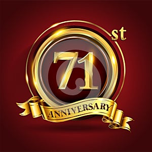 Celebrating 71st golden anniversary, Design Logo of Anniversary celebration with gold ring and golden ribbon