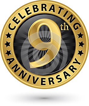 Celebrating 9th anniversary gold label, vector illustration photo