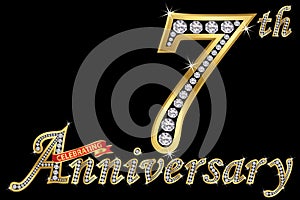 Celebrating 7th anniversary golden sign with diamonds, vector i photo