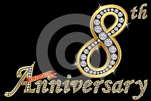 Celebrating 8th anniversary golden sign with diamonds, vector il photo