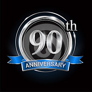 Celebrating 90th anniversary logo. with silver ring and blue ribbon photo
