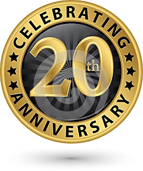 Celebrating 20th years anniversary gold label, vector photo