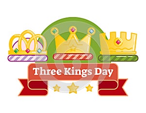 Celebrating Three kings day or Epiphany, illustrated vector logo badge