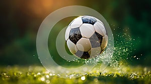 Celebrating Victory: Dynamic Close-Up of Soccer Ball Mid-Air