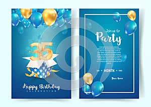 Celebration of 35 th years birthday vector invitation card. Thirtty five years anniversary celebration brochure