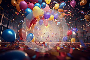 Celebration background with balloons and blast of confetti