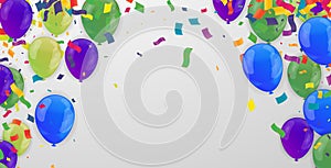 Celebration background with balloons and confetti. Vector illustration