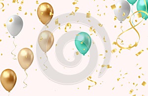 Celebration background with balloons and confetti. Vector illustration