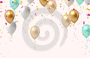 Celebration background with balloons and confetti. Vector illustration