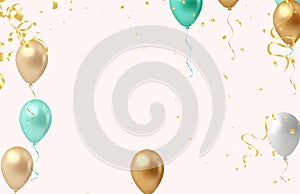 Celebration background with balloons and confetti. Vector illustration