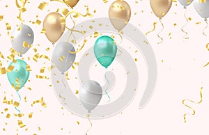 Celebration background with balloons and confetti. Vector illustration