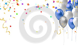 Celebration background with balloons and confetti. Vector illustration