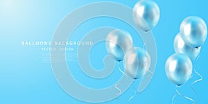 Celebration background with beautifully arranged blue balloons. Vector 3D illustration design