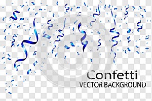 Celebration background with confetti blue. Isolated on white transparent background. Vector Illustration,