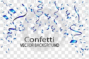 Celebration background with confetti blue. Isolated on white transparent background. Vector Illustration,