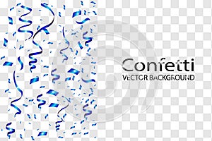 Celebration background with confetti blue. Isolated on white transparent background. Vector Illustration