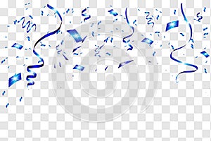 Celebration background with confetti blue. Isolated on white transparent background. Vector Illustration