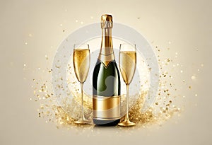 Celebration background with golden champagne bottle v22