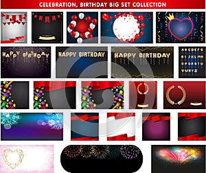 Celebration background templat, Confetti and ribbons flag ribbons,  Vector party balloons illustration. photo