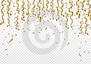 Celebration background template with confetti and ribbons on transparent background. Vector illustration.