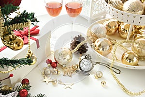 Celebration balls and other decoration. Christmas and new year concept