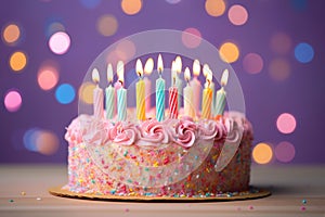 Celebration birthday cake with colorful sprinkles.