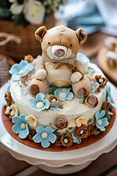 celebration birthday cake in the form of a bear for children\'s holiday