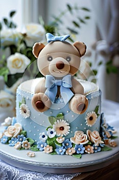 celebration birthday cake in the form of a bear for children\'s holiday
