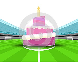 Celebration cake in the midfield of football stadium vector