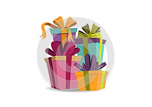 Celebration card Birthday and Merry Xmas gift boxes