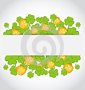 Celebration card with clovers and golden coins