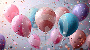 celebration card design, colorful balloons and confetti on a festive greeting card template, ideal for marking special