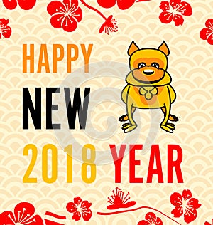 Celebration Card with Earthen Dog for Happy Chinese New Year 2018
