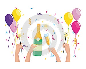 Celebration with champagne and balloons design