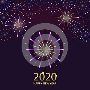 Celebration christmas and happy new year 2020 holiday vetor concept, Colorful graphic fireworks festival